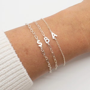 Pulseira inicial de prata esterlina 925, pulseira personalizada, cabo, clipe de papel, corrente de coração