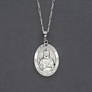 Saint Jude Medal Necklace, Silver Necklace for Hope & Impossible Cause, Religion Necklace