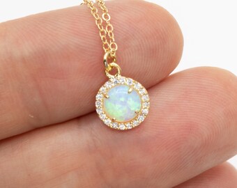 Opal Halskette, Gold Opal Halskette, Kleine Tropfen Opal Halskette, Zarte Opal Halskette