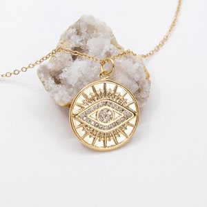 Evil Eye Gold Necklace, Dainty Evil Eye Coin Necklace, Gold Filled Chain Necklace