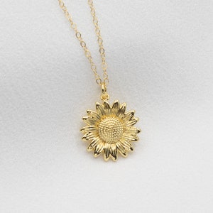 Dainty Sunflower 14k Gold Filled Necklace, Flower Necklace