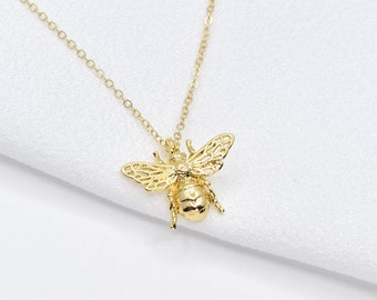 Honey Bee Necklace, Gold Filled Honeybee Bumble Bee Charm Necklace