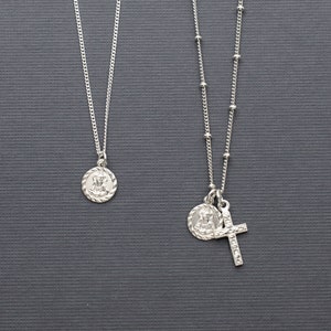 Tiny Cross and Jesus Necklace, 925 Sterling Silver Necklace, Jesus Christ, Religious Necklace