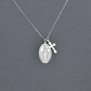 925 Sterling Silver Blessed Mother Virgin Mary, Our Lady of Guadalupe Cross Necklace