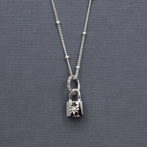 925 Sterling Silver Starburst Padlock Necklace