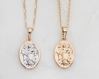 St. Raphael the Archangel Necklace, White Gold Filled St. Raphael, Catholic Gift