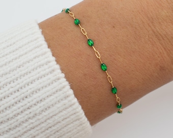 Green Enamel Beaded 14K gold Filled Bracelet