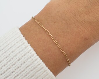 14k Solid Gold Paperclip Chain Bracelet