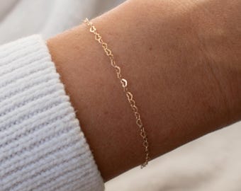 14k Solid Gold Dainty Heart Chain Bracelet, Jewelry Gift For Her