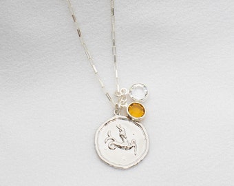 Sternzeichen Münze Halskette und Geburtsstein, personalisierte Birthstone Sternzeichen Halskette