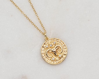 18K Gold Filled Zodiac Horoscope Sign Medallion Necklace