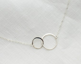 Double Circle Necklace, 925 Sterling Silver Circle Necklace, Two Circles