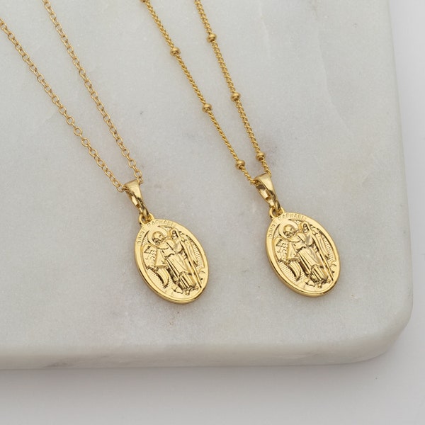 Gold Filled St. Raphael the Archangel Saint Medal Necklace, Catholic Gift