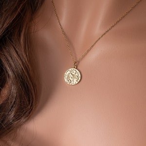 14k Gold Filled Zodiac Necklace, Double Sided Horoscope Necklace