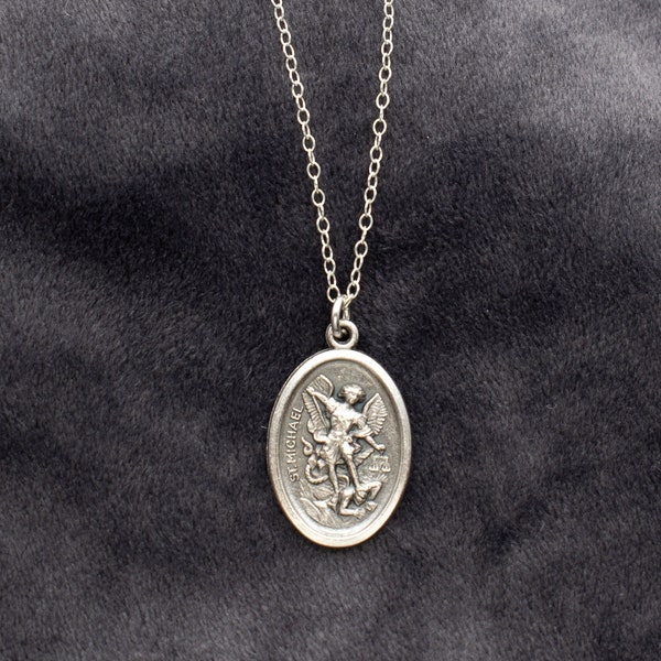 Saint Michael the Archangel Silver Medal Necklace
