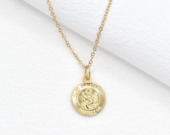 St. Christopher Gold Filled Necklace, Small Round St. Christopher’s Pendant Necklace