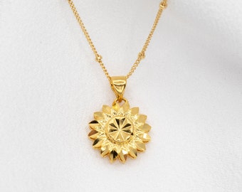 Sun Gold Necklace, Dainty 24k Gold Filled Sun Necklace