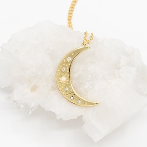 Opal Moon Necklace, Opal Gold Filled Crescent Moon Necklace, Dainty Crescent Necklace