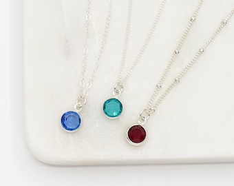 Birthstone Necklace, Dainty Delicate European Birthstone Charm Necklace