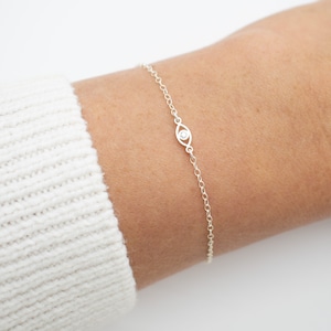 925 Sterling Silver Evil Eye Bracelet, Dainty Tiny Evil Eye Bracelet