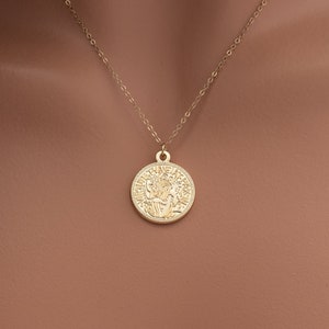 Gold Coin Necklace, Gold Filled Virtute Tva Fiat Pax in &quot;Let Peace be Your Strength&quot;