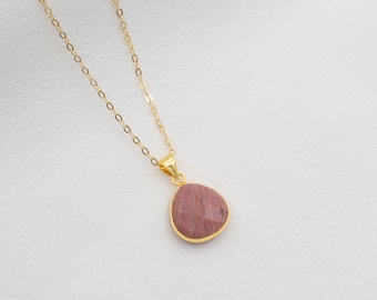 Rhodonite Necklace, Gold Gemstone Necklace