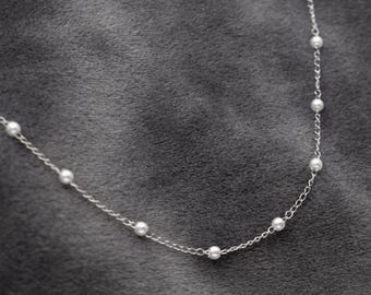 Stainless Steel Pearls Necklace, Silver
