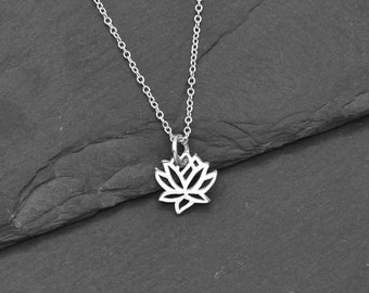 Lotus Necklace, Sterling Silver Tiny Lotus Necklace, Dainty Silver Lotus Necklace