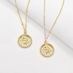 St Christopher Necklace, Gold Medallion Necklace, Saint Protection Religious Necklace