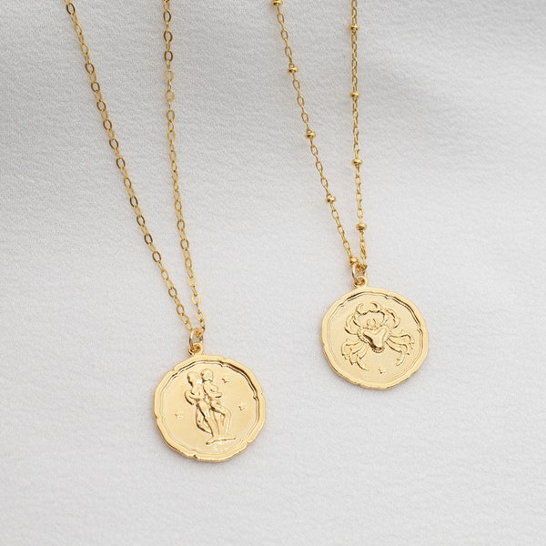 Gold Zodiac Necklace, Astrology Jewelry, Horoscope Necklace