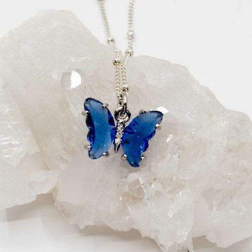 BLUE BUTTERFLY Necklacemetal Necklace/charm Etsy