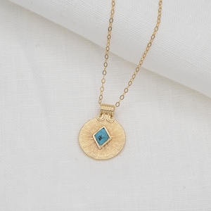 Gold Filled Necklace, Turquoise Coin Necklace, Gifts for Her