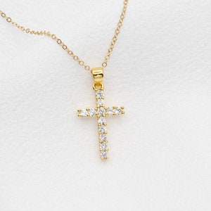 Cross Gold Necklace, Cubic Zirconia Cross Necklace, Religious Necklace