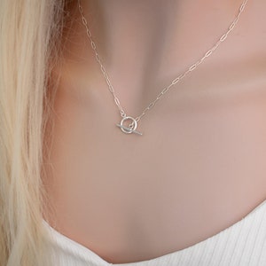 925 Sterling Silver Paperclip Toggle Bar and Loop Necklace