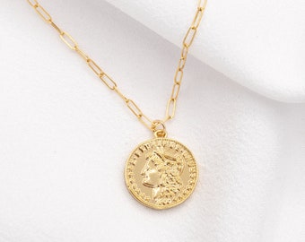 Collana d'oro Dainty Athena, collana riempita d'oro con moneta antica