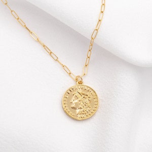 Dainty Athena Gold Necklace, Ancient Coin Gold Filled Necklace