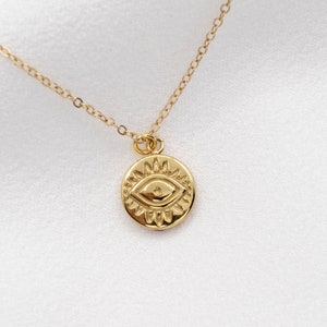 Evil Eye Gold Necklace, Gold Filled Chain Necklace