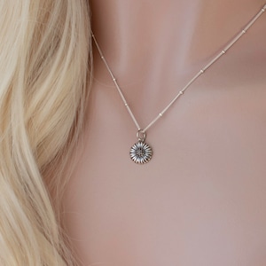 925 Sterling Silver Chrysanthemum Flower Necklace, Floral Charm Necklace
