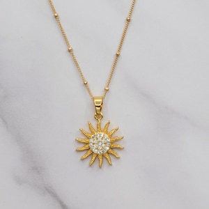 Sun Necklace, Gold Filled Cubic Zirconia Sun Necklace, Sunburst pendant