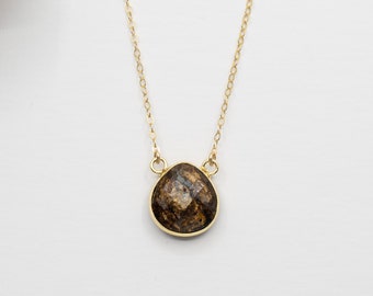 Bronzite Stone Necklace, Gold Bronzite Necklace