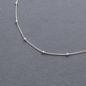 925 Sterling Silver Satellite Curb Chain Necklace, Dainty Beaded Necklace