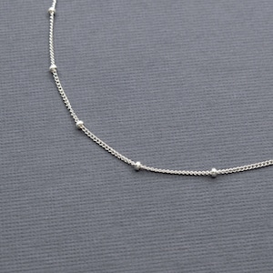 925 Sterling Silver Satellite Curb Chain Necklace, Dainty Beaded Necklace