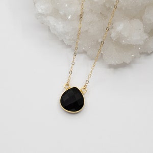 Onyx Stone Necklace, Gold Black Onyx Necklace