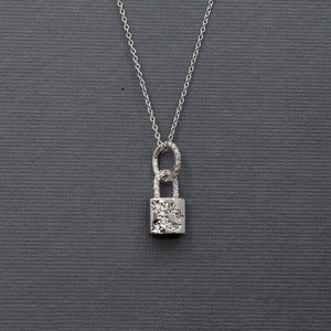 Sterling Silver Starburst Padlock Necklace, Dainty Cubic Zirconia Lock Necklace, Silver Padlock Necklace, CZ Diamonds