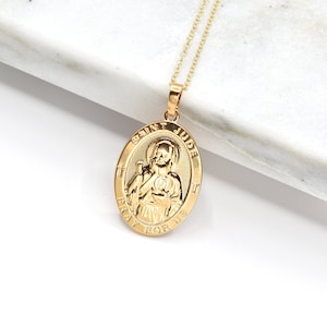 Gold Saint Jude Medal Necklace, Pendant for Hope & Impossible Cause, Religion Necklace