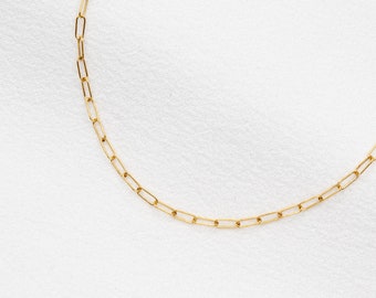 14k Gold Filled Link Choker, Elongated Rectangle Chain Necklace