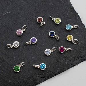Add a 6mm Birthstone 925 Sterling Silver Cubic Zirconia Crystals Charm, Add On for Necklace or Bracelet