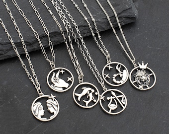 925 Sterling Silver Zodiac Necklace, Solid Sterling Silver Astrology Jewelry, Horoscope Necklace
