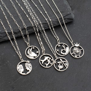 925 Sterling Silver Zodiac Necklace, Solid Sterling Silver Astrology Jewelry, Horoscope Necklace