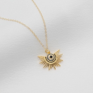 Gold Filled Sun Burst Necklace, Celestial Sun Necklace